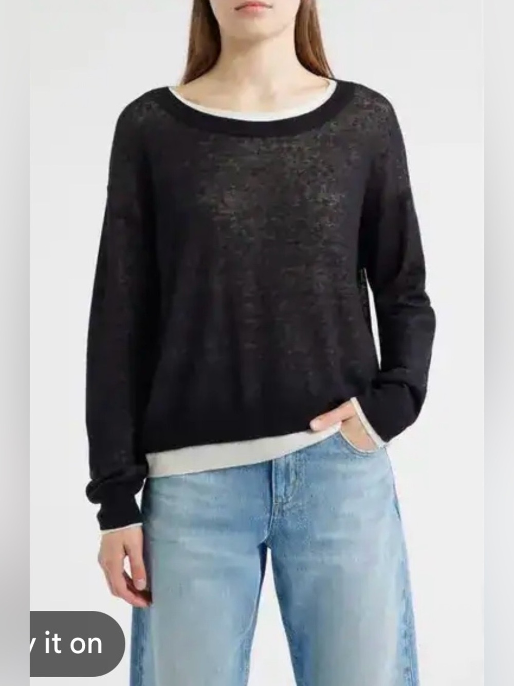 ZARA Long Sleeve Fine Knit Jumper W/ Contrast Trim Dark Navy Size S NWOT